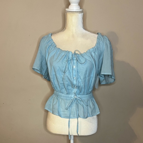 NWOT 7 For All Mankind Tie V-Neck Poplin Crop Top - Picture 2 of 6